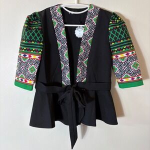Mulan Yang NWT Peplum Tie‎ Waist Jacket African Print Sleeve Size 34 (Small)